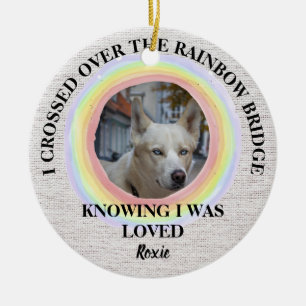 Rainbow Bridge Dog memorial, Custom photo & Name Ceramic Tree Decoration