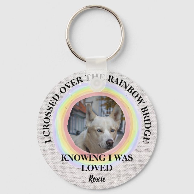 Rainbow Bridge Dog memorial, Custom photo & Name Key Ring (Front)