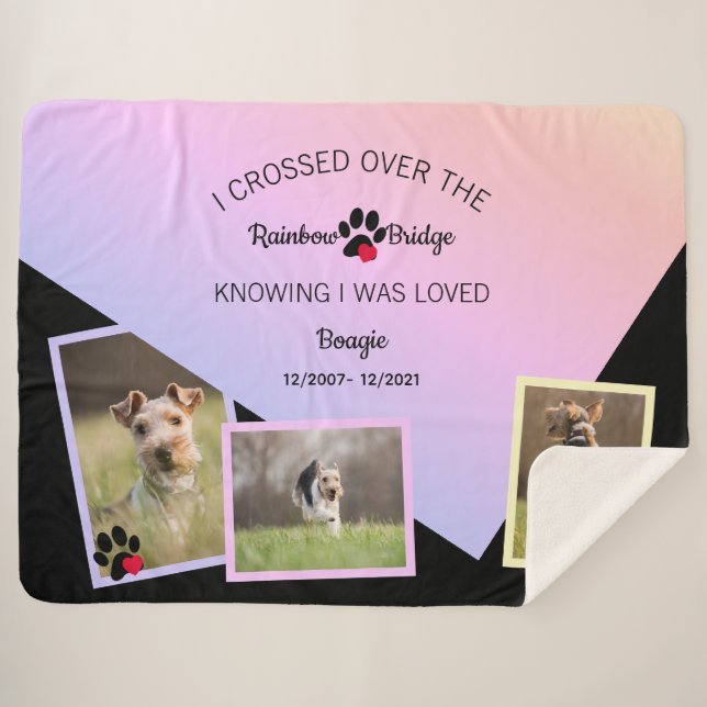 Rainbow Bridge Fold Over Pet Name Photo Large Sherpa Blanket (Front (Horizontal))