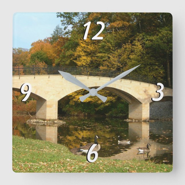 Rainbow Bridge in Fall at Grove City College Square Wall Clock (Front)