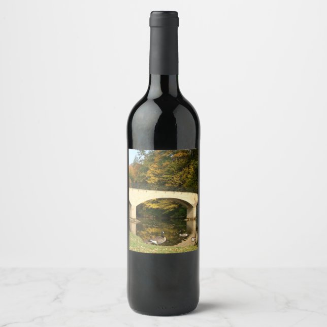 Rainbow Bridge in Fall at Grove City College Wine Label (Front)