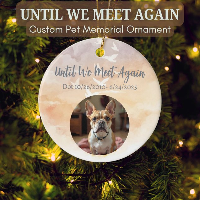 Rainbow Bridge Memorial Ornament with Photo (Personalized Rainbow Bridge ornament with custom pet photo for memorial and sympathy gifts.)