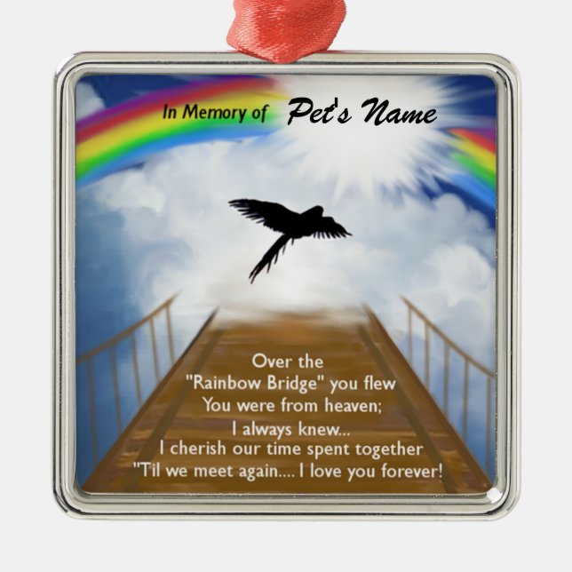 Rainbow Bridge Memorial Poem for Birds Metal Tree Decoration (Front)