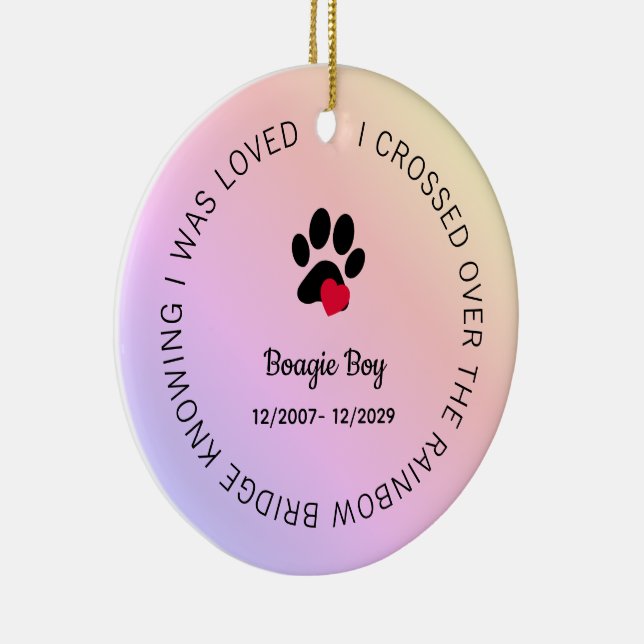 Rainbow Bridge Paw Print Personalized Pet Memorial Ceramic Tree Decoration (Right)