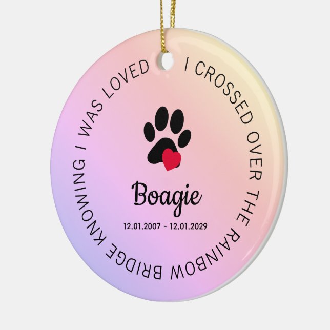 Rainbow Bridge Paw Print Personalized Pet Memorial Ceramic Tree Decoration (Left)