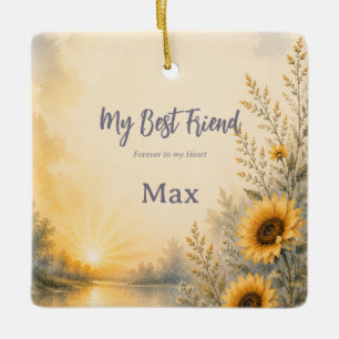 Rainbow Bridge Pet Memorial Ornament Sunflowers
