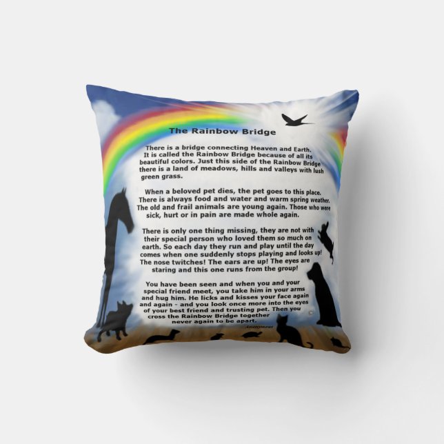 Rainbow Bridge pet memorial poem Cushion (Front)