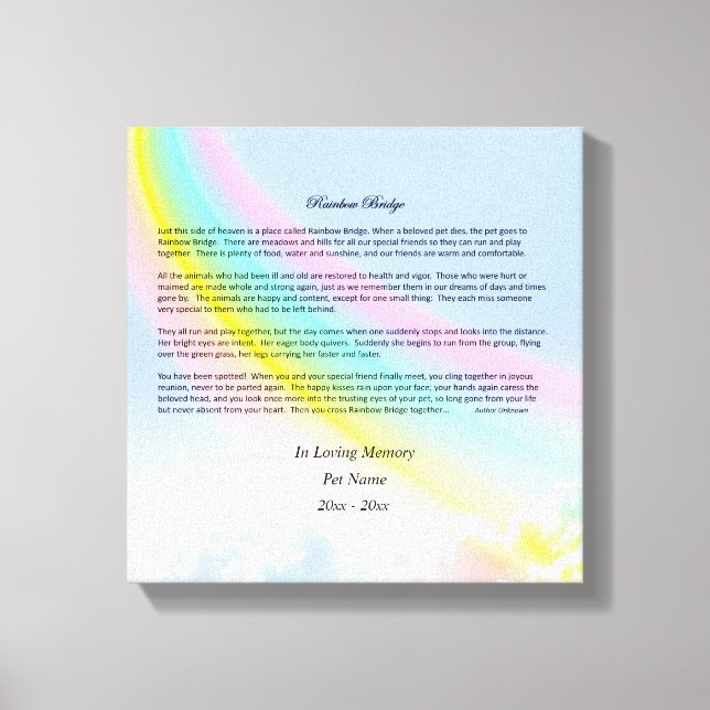 Rainbow Bridge Pet Sympathy Wrapped Canvas, FEMALE Canvas Print (Front)