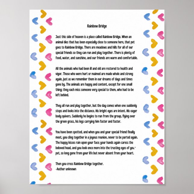 Rainbow Bridge Poem Heart border Poster (Front)