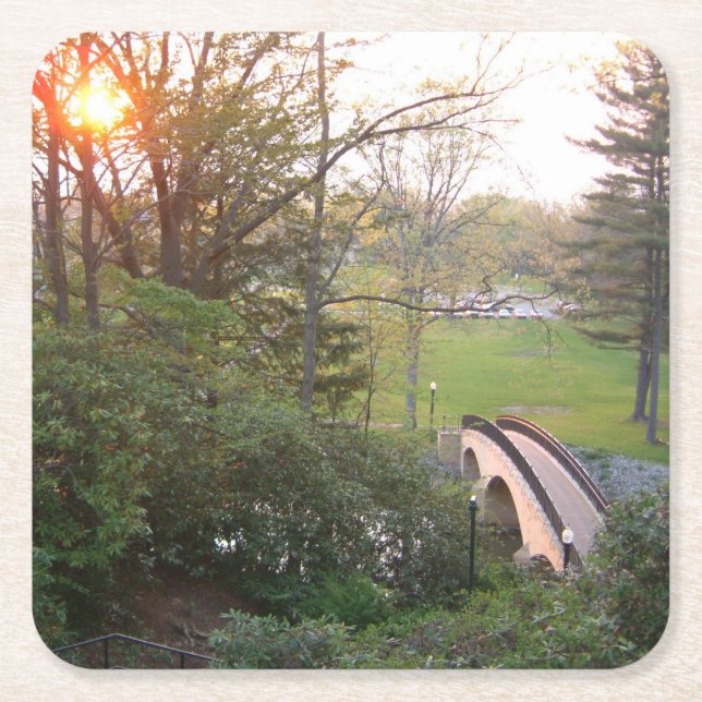 Rainbow Bridge Sunset at Grove City College Square Paper Coaster (Front)