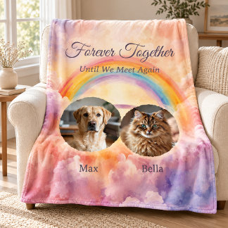 Rainbow Bridge Two Pet Photo Memorial Blanket