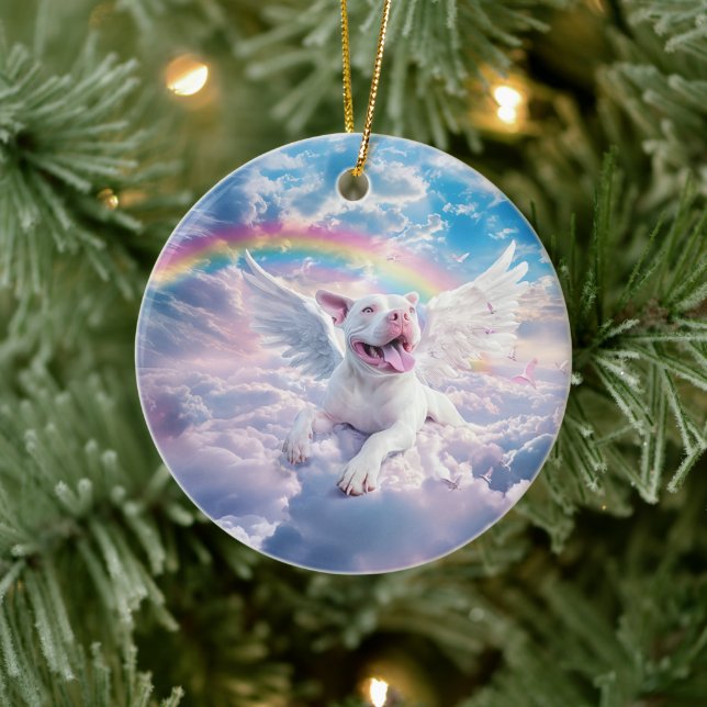 Rainbow Bridge, White Dog in Heaven  Ceramic Tree Decoration (Tree)