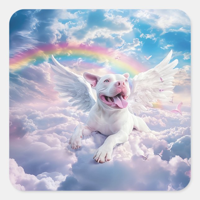 Rainbow Bridge, White Dog in Heaven  Square Sticker (Front)