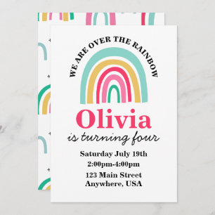 Rainbow bright colours birthday invitation