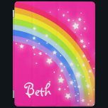 Rainbow bright pink girls named ipad cover<br><div class="desc">Perfect to protect your girls ipad. Add your own girls name to this ipad case. Currently reads Beth. An original bright rainbow with a bright pink sky graphic case is designed by Sarah Trett.</div>