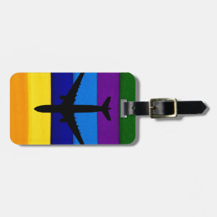 Rainbow bright stripes aeroplane luggage tag