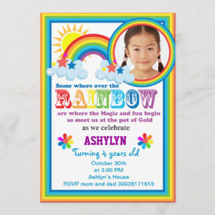 Rainbow brithday your child's photo invitation