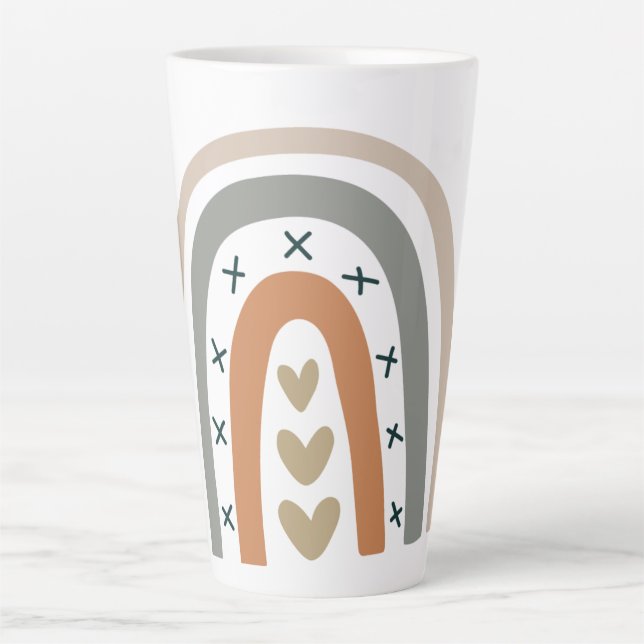 Rainbow brown beige grey modern white latte mug (Front)
