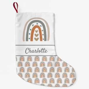 Rainbow brown beige grey white name small christmas stocking