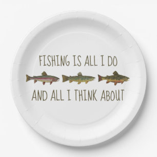 Rainbow Brown Brook Trout Fishing Quote Paper Plate