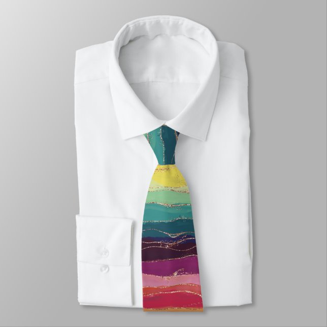 Rainbow Brush‑Stripe Pride Tie (Tied)