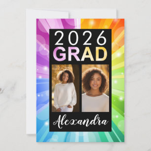 Rainbow Bubble Art Class of 2024 Photo Graduation Invitation
