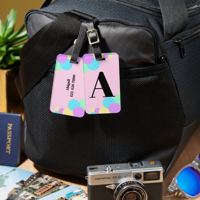 Rainbow Bubble Monogram Luggage Tag  (Front & Back)