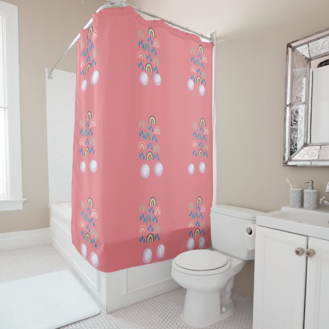 Rainbow Bubble Peach Dream shower Curtain (In Situ)