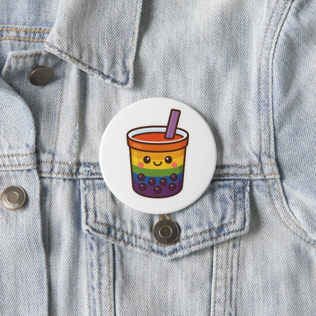 Rainbow Bubble Tea LGBTQ+ Pride 7.5 Cm Round Badge (In Situ)