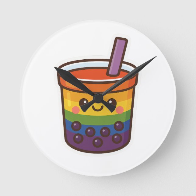 Rainbow Bubble Tea LGBTQ+ Pride Round Clock (Front)