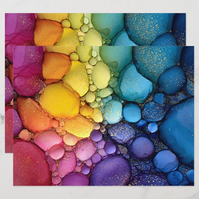 Rainbow Bubble Texture Fluid Art Scrapbook Paper (Front/Back)