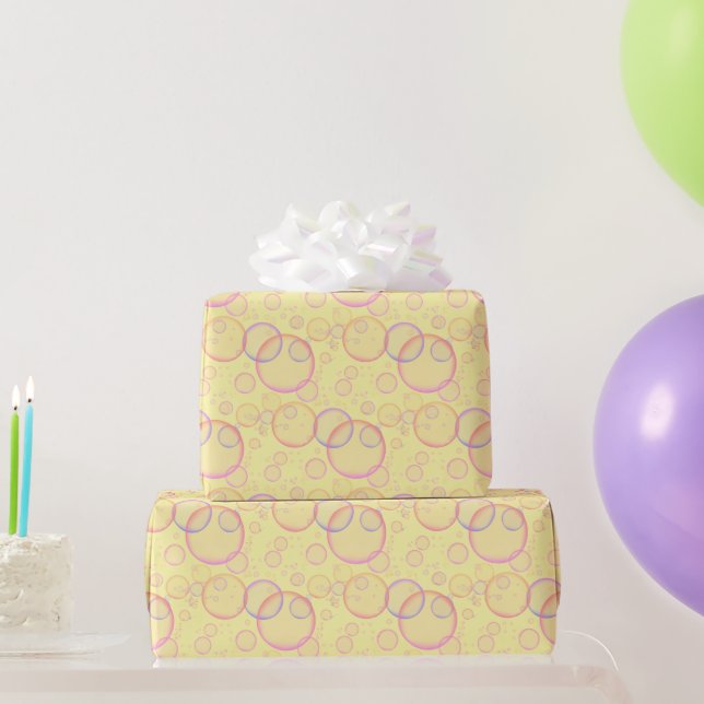 Rainbow Bubbles On Yellow Wrapping Paper (Party Gifts)