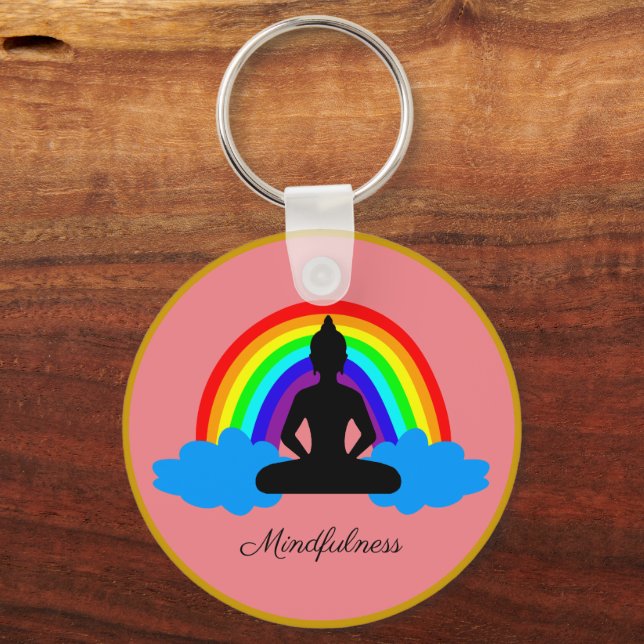 Rainbow Buddha & Mindfulness, Meditation / Yoga Key Ring (Front)