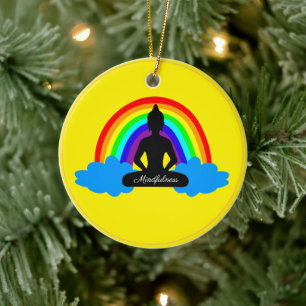 Rainbow Buddha & Mindfulness Yoga /meditation Ceramic Tree Decoration