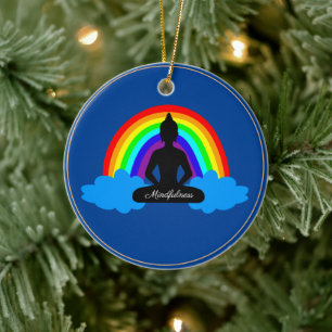 Rainbow Buddha & Mindfulness Yoga /meditation Ceramic Tree Decoration