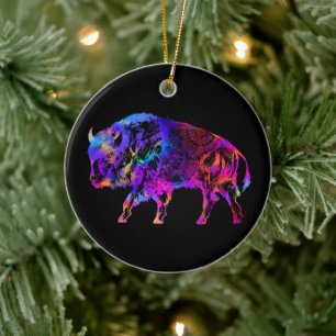 Rainbow Buffalo Bison Ceramic Tree Decoration