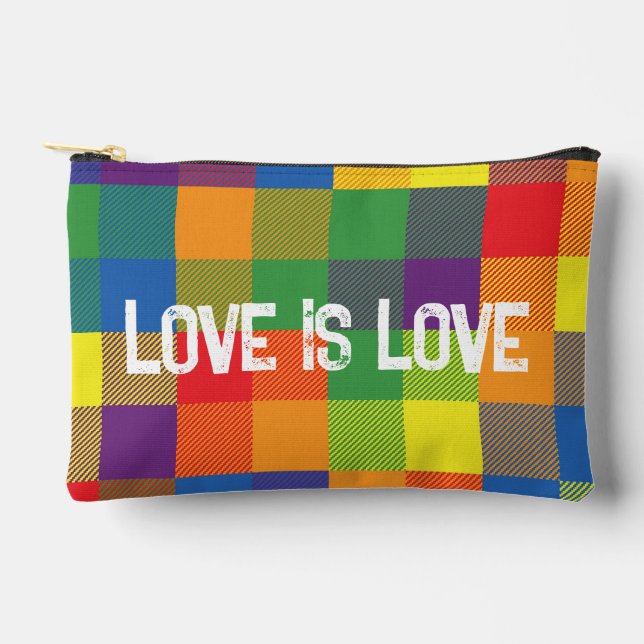 Rainbow Buffalo Check Pride Plaid Colourful Small Accessory Pouch (Front)