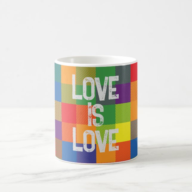 Rainbow Buffalo Check Pride Plaid Personalise Coffee Mug (Center)