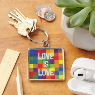 Rainbow Buffalo Check Pride Plaid Personalize Key Ring
