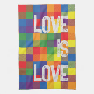 Rainbow Buffalo Check Pride Plaid Personalize Tea Towel