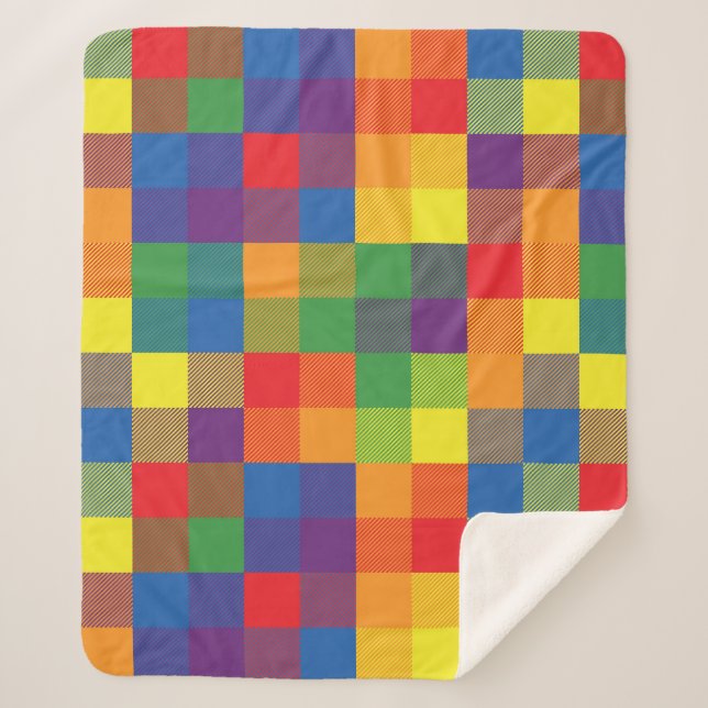 Rainbow Buffalo Check Pride Plaid Sherpa Blanket (Front)