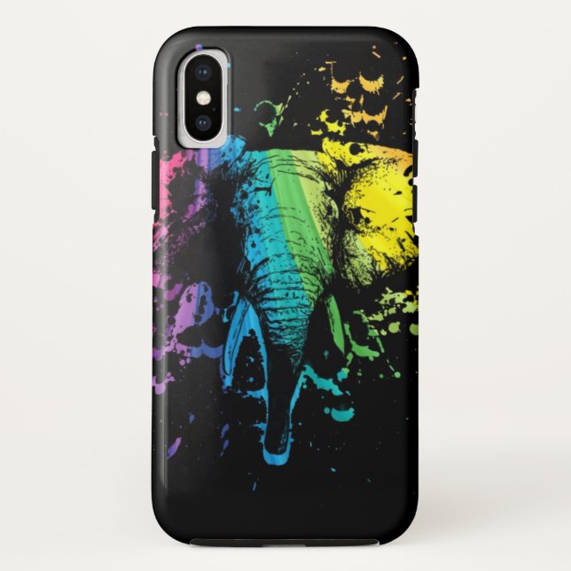Rainbow Bull Elephant on Black Case-Mate iPhone Case (Back)