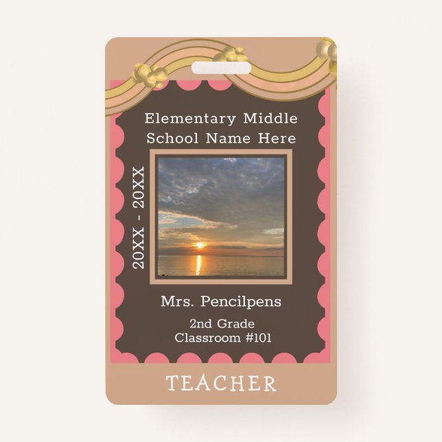  Rainbow Bulletin Board Custom Teacher Staff ID Ba ID Badge (Front)