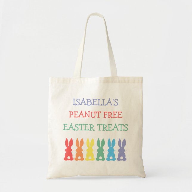 Rainbow Bunnies Food Allergy Personalised Easter Tote Bag (Front)