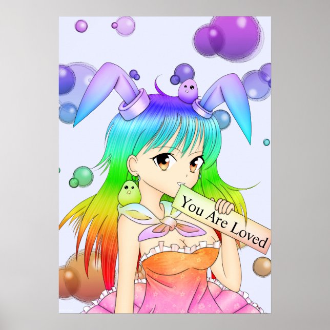 Rainbow Bunny Anime Girl Poster (Front)