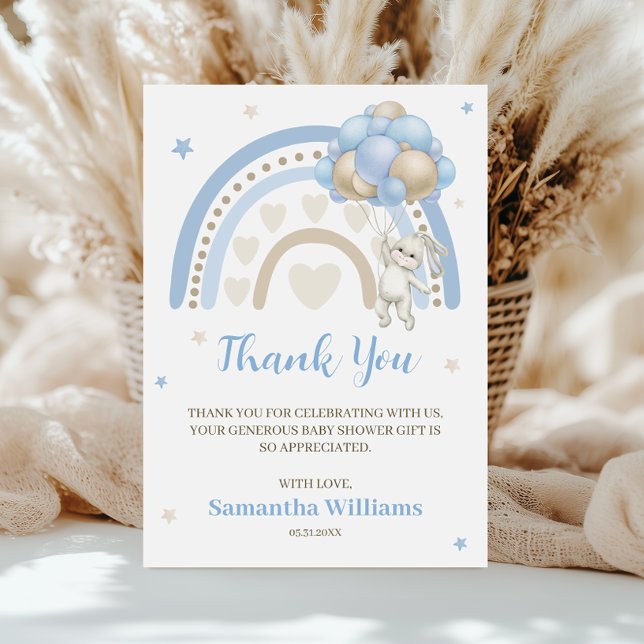 Rainbow Bunny Balloon Baby Shower Thank You (Creator Uploaded)