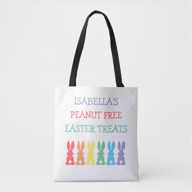 Rainbow Bunny Food Allergy Alert Customised Tote Bag (Front)