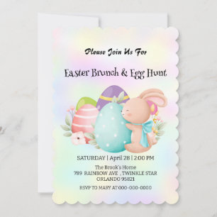 Rainbow bunny hunting egg Happy Easter day Party Invitation