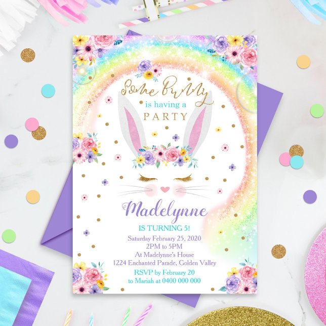 Rainbow Bunny Invitation Bunny Birthday (Creator Uploaded)