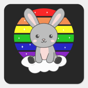 Rainbow Bunny Sweet Rabbits For Children Square Sticker